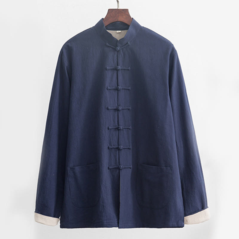 Buddha Stones 2 pezzi Zen Tang Suit da uomo in lino con bottoni a rana, camicia a maniche lunghe e pantaloni set - image 24