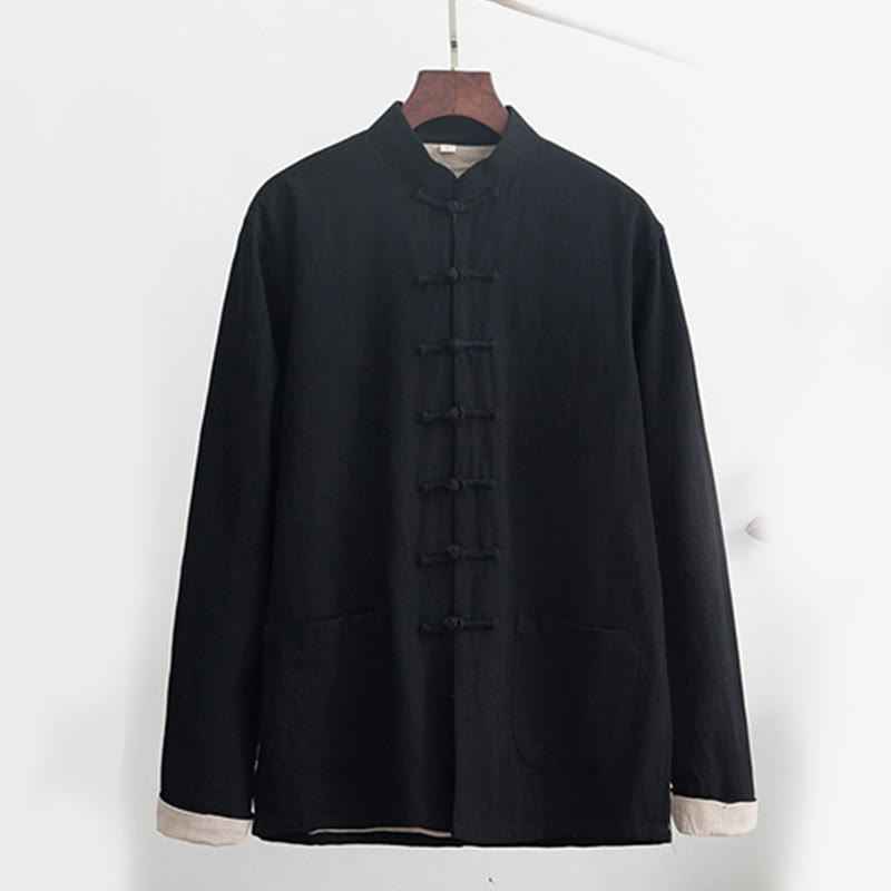 Buddha Stones 2 pezzi Zen Tang Suit da uomo in lino con bottoni a rana, camicia a maniche lunghe e pantaloni set - image 3