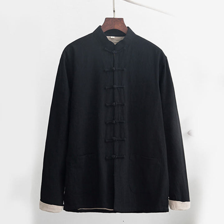 Buddha Stones 2 pezzi Zen Tang Suit da uomo in lino con bottoni a rana, camicia a maniche lunghe e pantaloni set - image 3