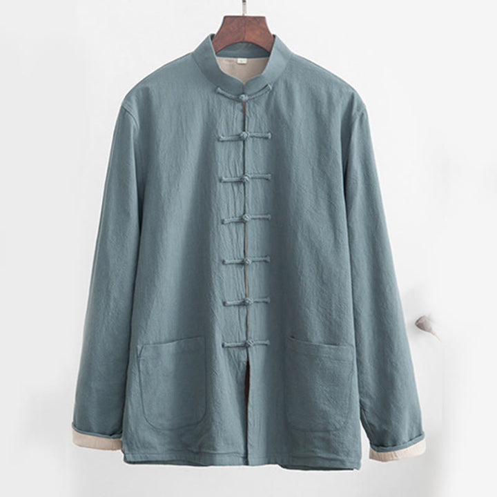 Buddha Stones 2 pezzi Zen Tang Suit da uomo in lino con bottoni a rana, camicia a maniche lunghe e pantaloni set - image 5