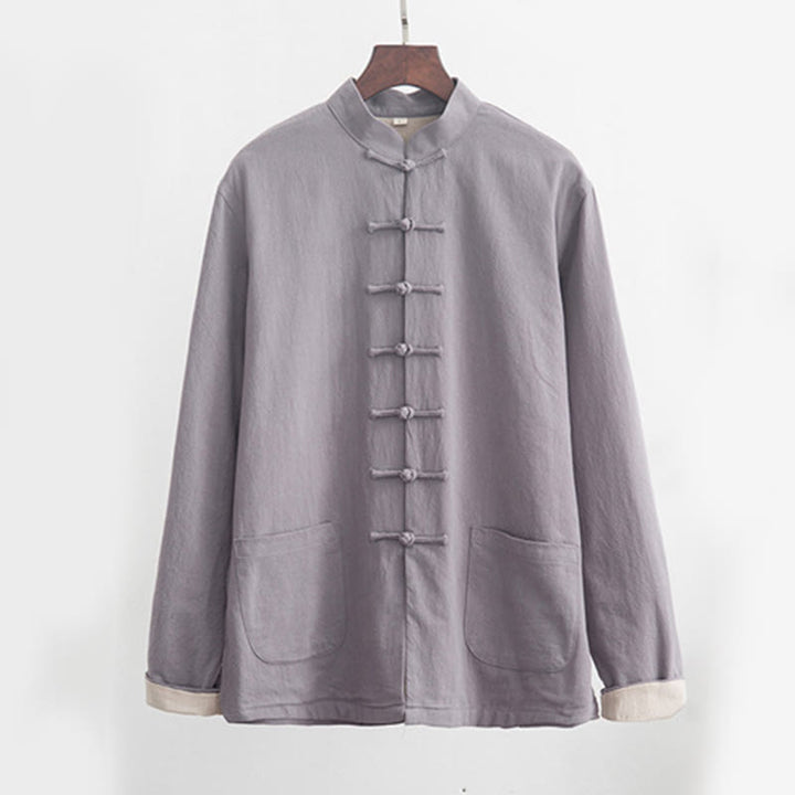 Buddha Stones 2 pezzi Zen Tang Suit da uomo in lino con bottoni a rana, camicia a maniche lunghe e pantaloni set - image 1