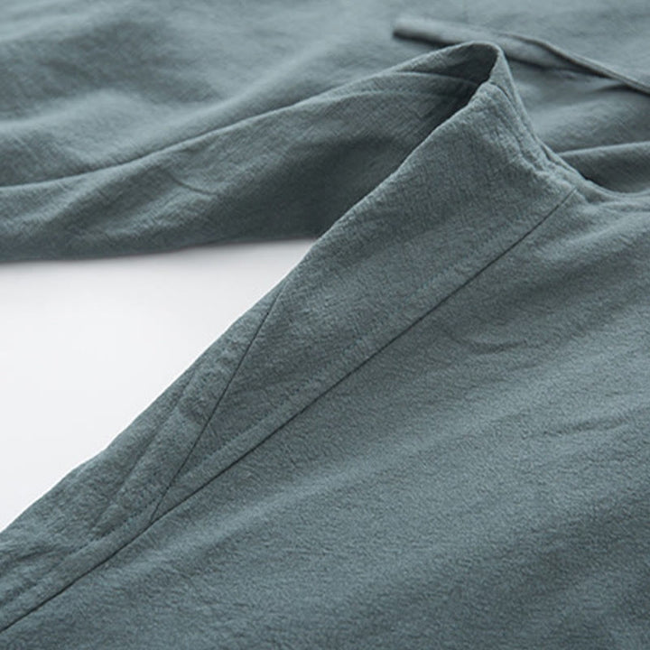 Buddha Stones 2 pezzi Zen Tang Suit da uomo in lino con bottoni a rana, camicia a maniche lunghe e pantaloni set - image 16