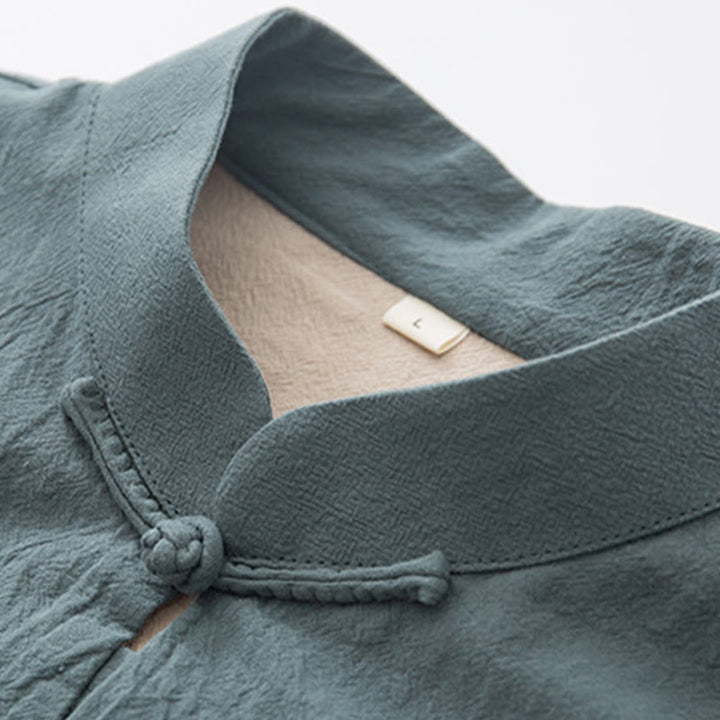 Buddha Stones 2 pezzi Zen Tang Suit da uomo in lino con bottoni a rana, camicia a maniche lunghe e pantaloni set - image 6