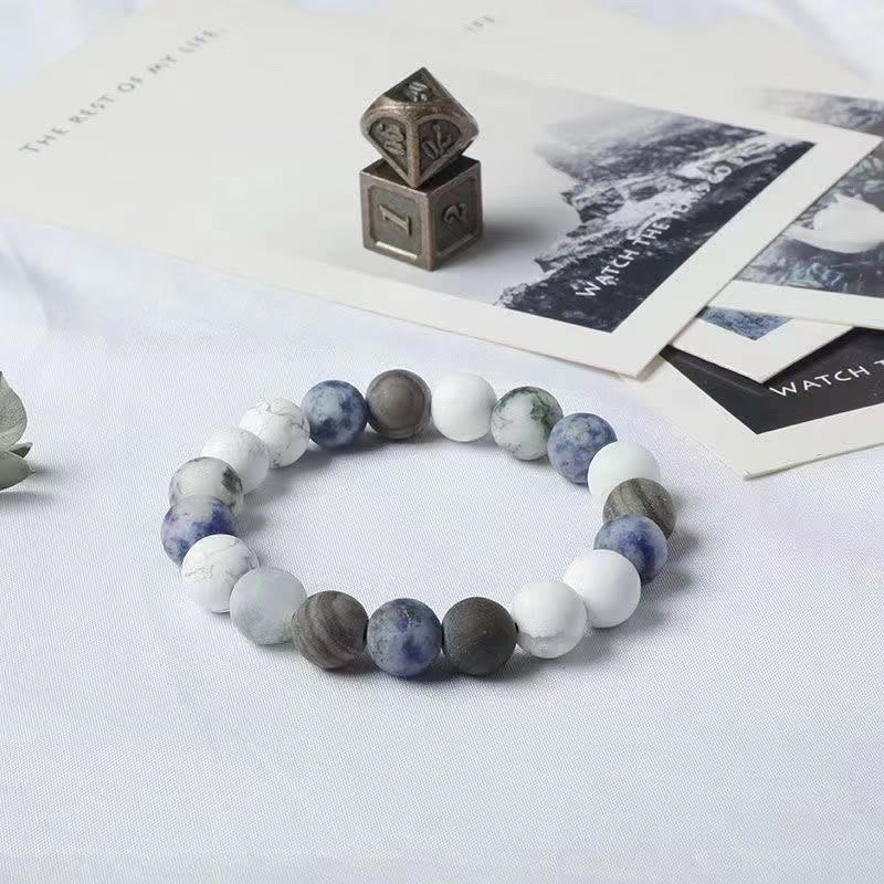 Braccialetto di rilassamento Buddha Stones Bianco Turchese Picasso Jasper Blue Spot Jasper