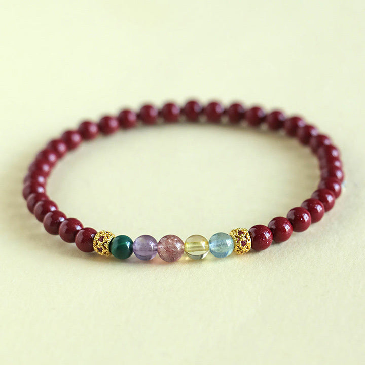 Braccialetto di benedizione Buddha Stones Cinnabar Acquamarina Citrino Quarzo Fragola Ametista Malachite