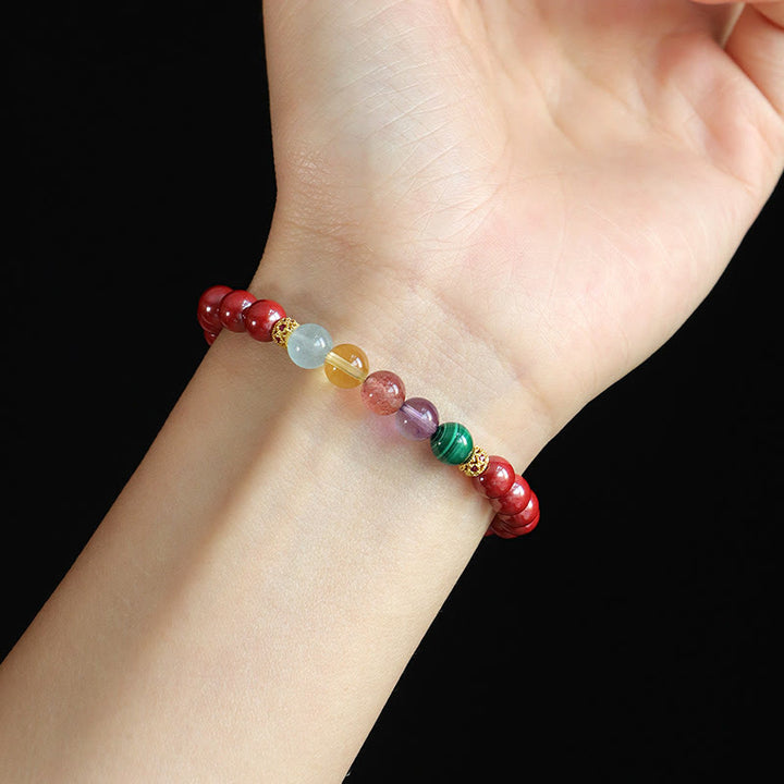 Braccialetto di benedizione Buddha Stones Cinnabar Acquamarina Citrino Quarzo Fragola Ametista Malachite