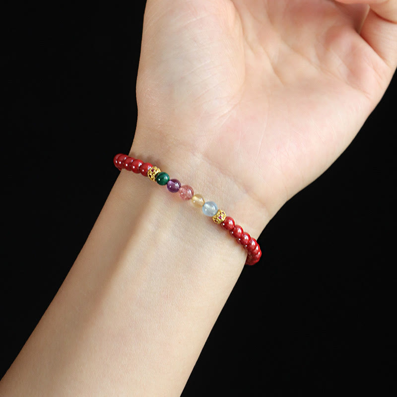 Braccialetto di benedizione Buddha Stones Cinnabar Acquamarina Citrino Quarzo Fragola Ametista Malachite