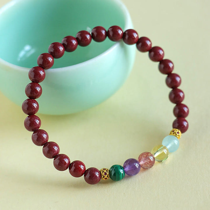 Braccialetto di benedizione Buddha Stones Cinnabar Acquamarina Citrino Quarzo Fragola Ametista Malachite