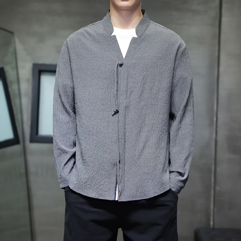 Camicia a maniche lunghe con bottoni da uomo in tinta unita , Buddha Stones Fall - Grigio - US/UK/AU46, EU56 (5XL) - image 0