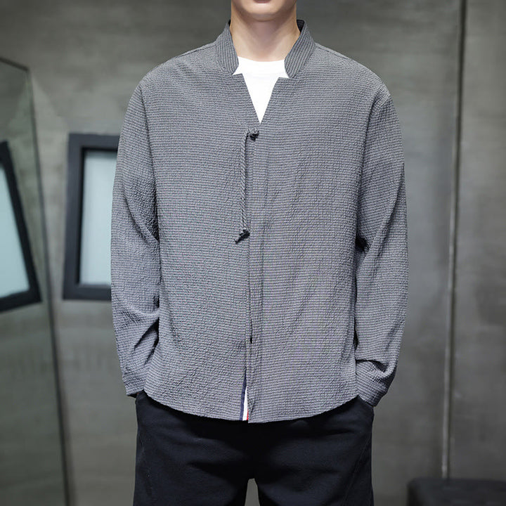 Camicia a maniche lunghe con bottoni da uomo in tinta unita , Buddha Stones Fall - Grigio - US/UK/AU46, EU56 (5XL) - image 0