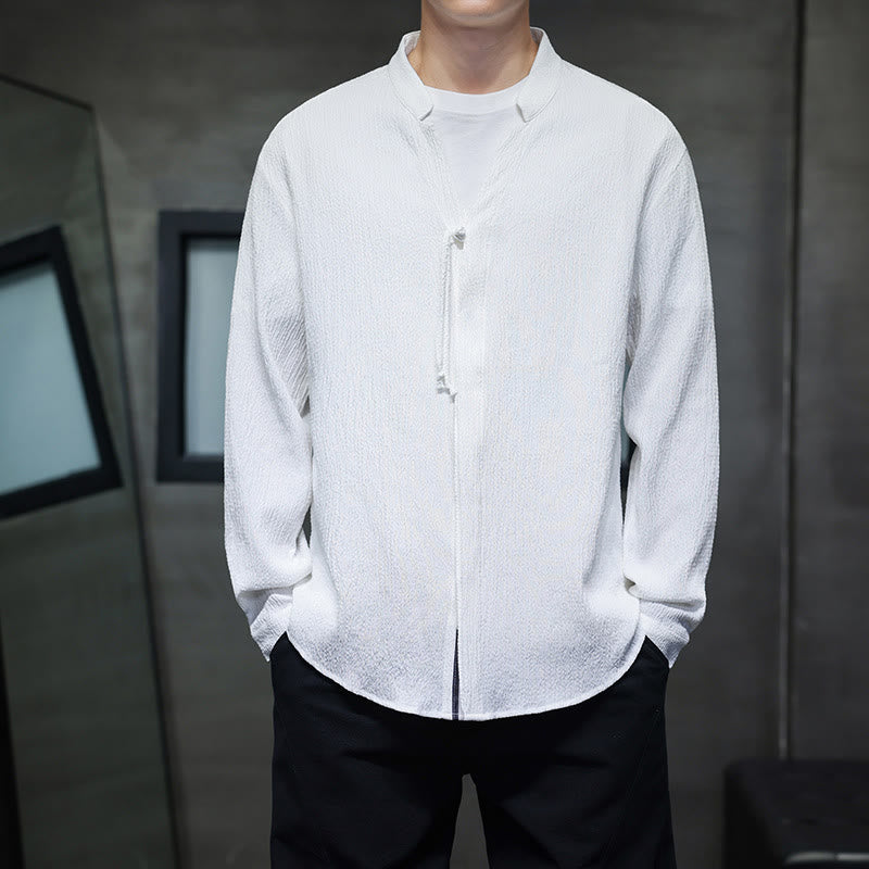 Camicia a maniche lunghe con bottoni da uomo in tinta unita , Buddha Stones Fall - Bianco - US/UK/AU46, EU56 (5XL) - image 9