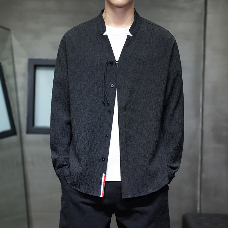 Camicia a maniche lunghe con bottoni da uomo in tinta unita , Buddha Stones Fall - Nero - US/UK/AU46, EU56 (5XL) - image 16