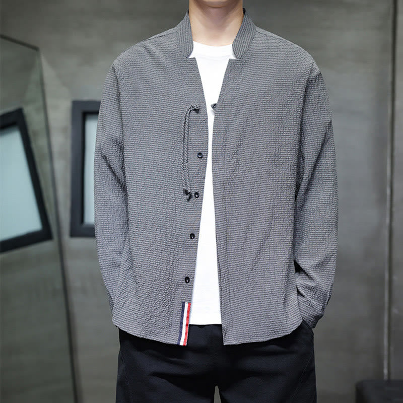 Camicia a maniche lunghe con bottoni da uomo in tinta unita , Buddha Stones Fall - image 3