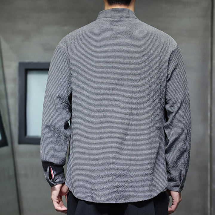 Camicia a maniche lunghe con bottoni da uomo in tinta unita , Buddha Stones Fall