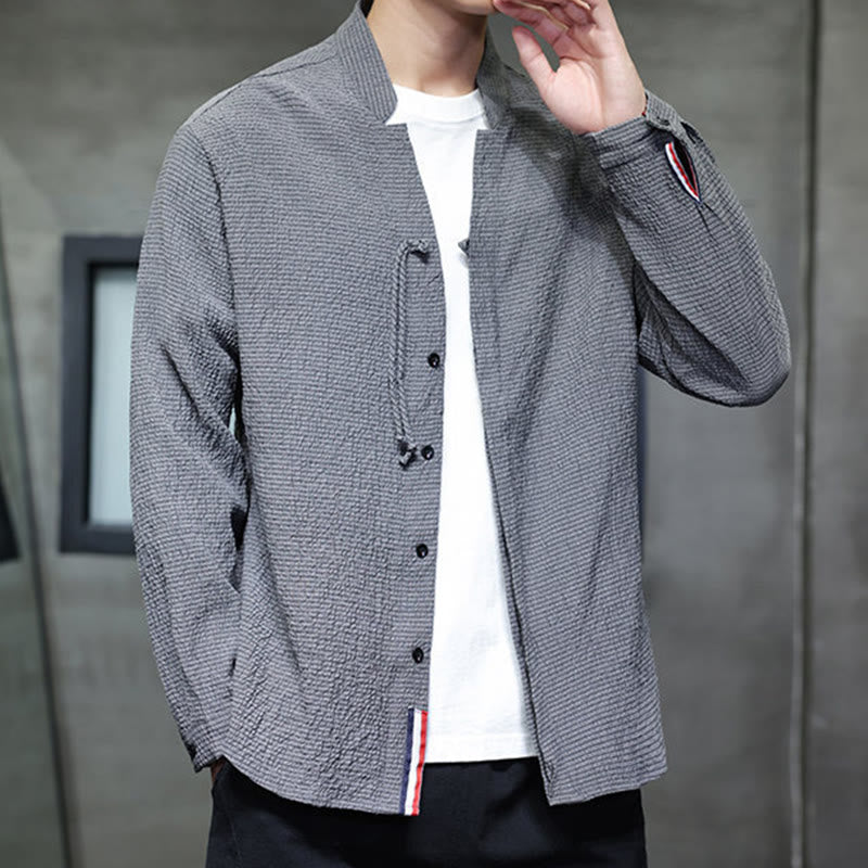 Camicia a maniche lunghe con bottoni da uomo in tinta unita , Buddha Stones Fall - image 5