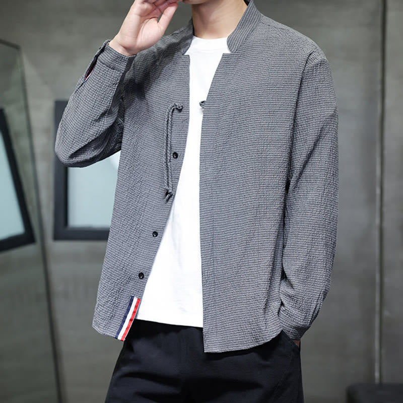 Camicia a maniche lunghe con bottoni da uomo in tinta unita , Buddha Stones Fall - image 6