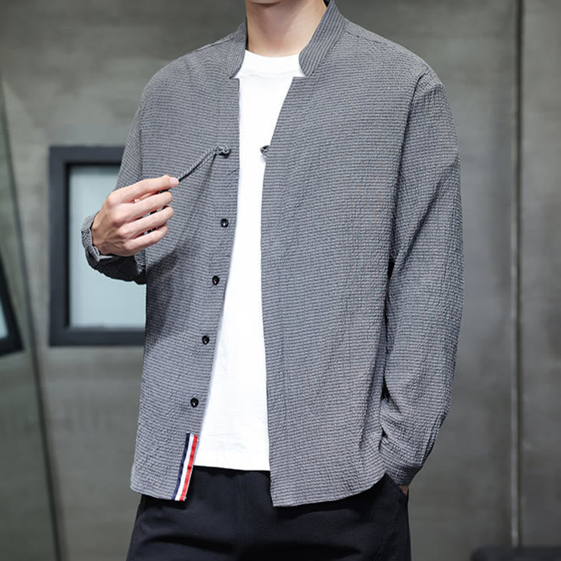 Camicia a maniche lunghe con bottoni da uomo in tinta unita , Buddha Stones Fall - image 2