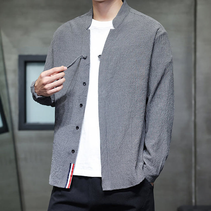 Camicia a maniche lunghe con bottoni da uomo in tinta unita , Buddha Stones Fall - image 2