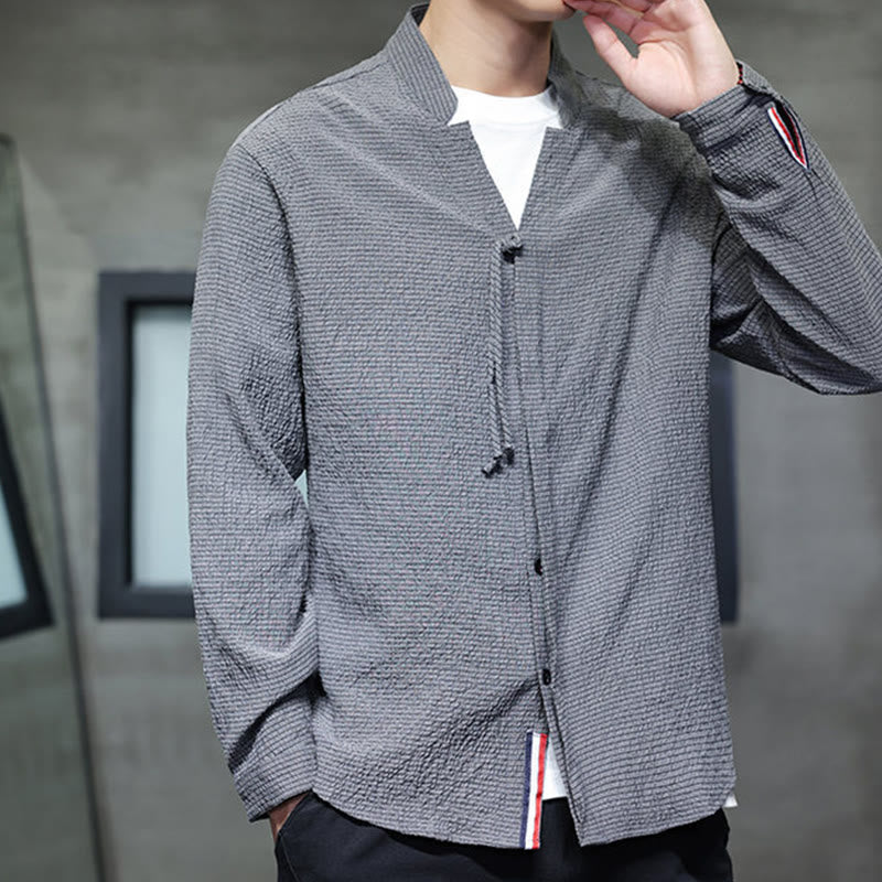 Camicia a maniche lunghe con bottoni da uomo in tinta unita , Buddha Stones Fall - image 7