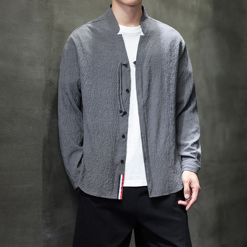 Camicia a maniche lunghe con bottoni da uomo in tinta unita , Buddha Stones Fall - image 1