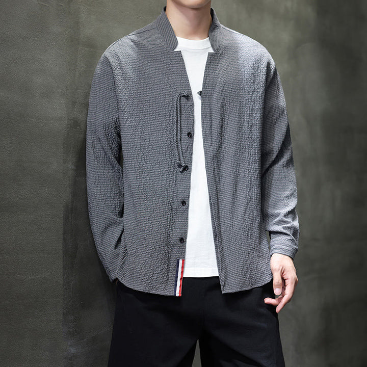 Camicia a maniche lunghe con bottoni da uomo in tinta unita , Buddha Stones Fall - image 1