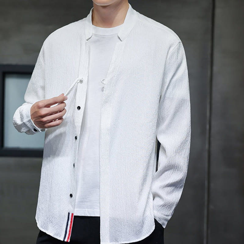 Camicia a maniche lunghe con bottoni da uomo in tinta unita , Buddha Stones Fall - image 12