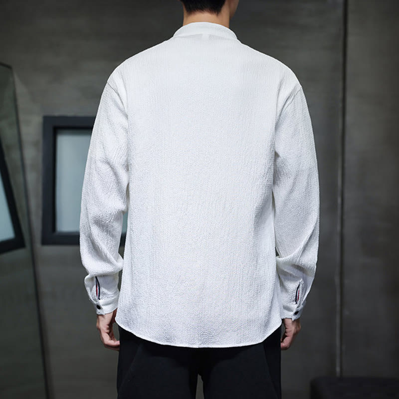 Camicia a maniche lunghe con bottoni da uomo in tinta unita , Buddha Stones Fall