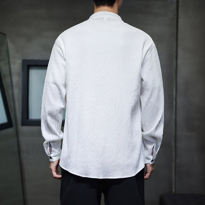 Camicia a maniche lunghe con bottoni da uomo in tinta unita , Buddha Stones Fall