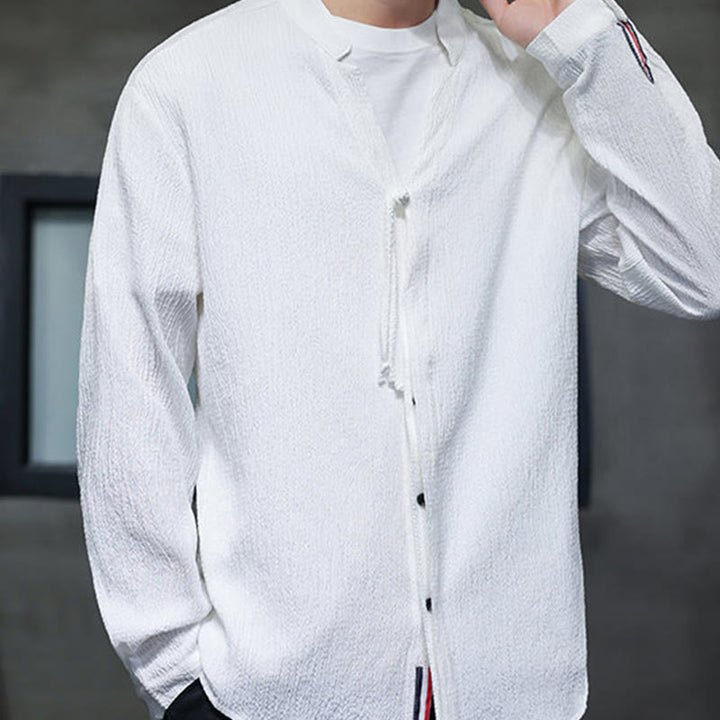 Camicia a maniche lunghe con bottoni da uomo in tinta unita , Buddha Stones Fall