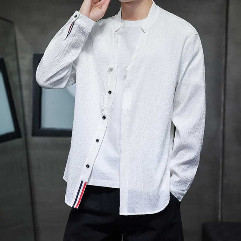 Camicia a maniche lunghe con bottoni da uomo in tinta unita , Buddha Stones Fall - image 11