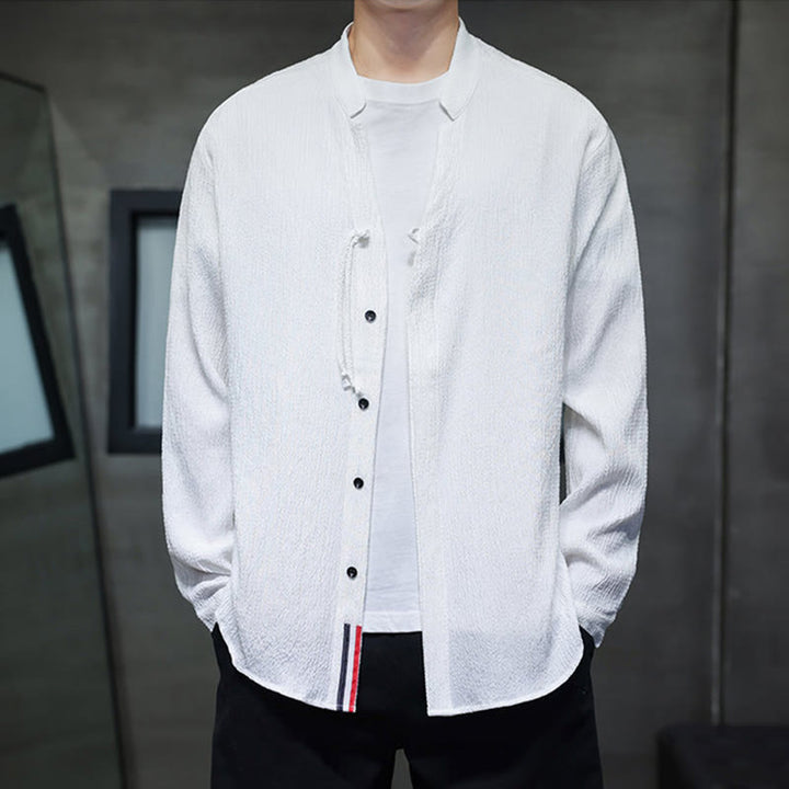 Camicia a maniche lunghe con bottoni da uomo in tinta unita , Buddha Stones Fall - image 14