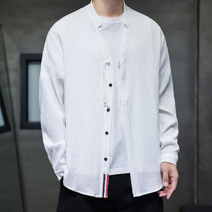 Camicia a maniche lunghe con bottoni da uomo in tinta unita , Buddha Stones Fall - image 10