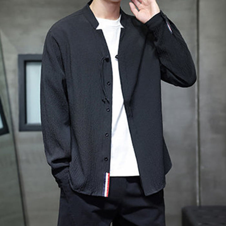 Camicia a maniche lunghe con bottoni da uomo in tinta unita , Buddha Stones Fall - image 22