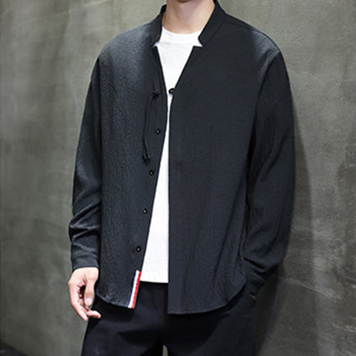 Camicia a maniche lunghe con bottoni da uomo in tinta unita , Buddha Stones Fall - image 23