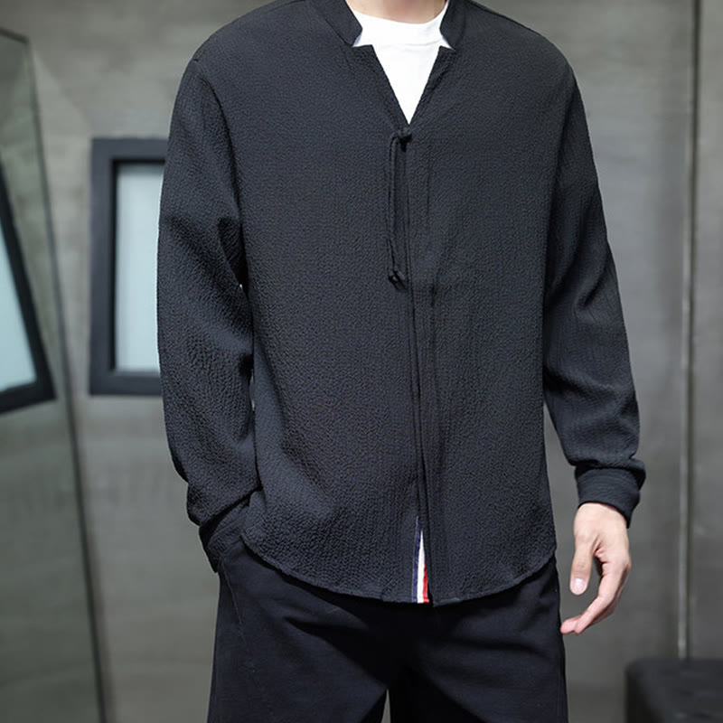 Camicia a maniche lunghe con bottoni da uomo in tinta unita , Buddha Stones Fall - image 17