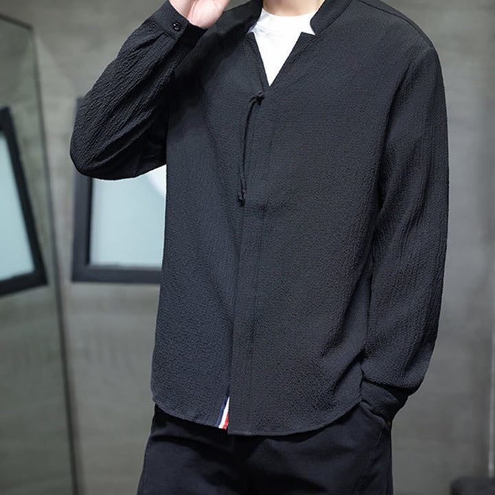 Camicia a maniche lunghe con bottoni da uomo in tinta unita , Buddha Stones Fall - image 20