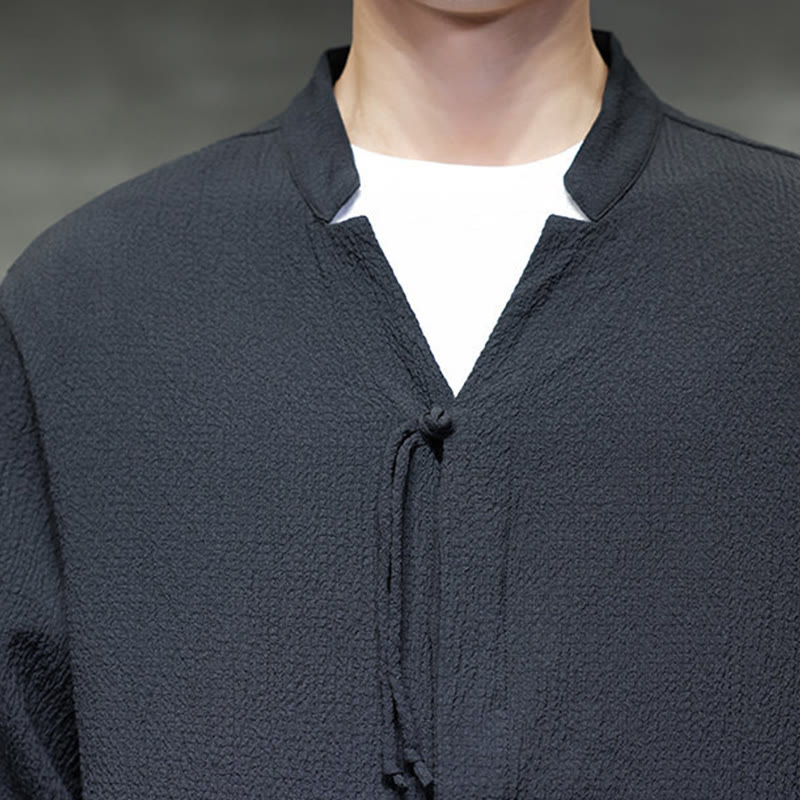 Camicia a maniche lunghe con bottoni da uomo in tinta unita , Buddha Stones Fall