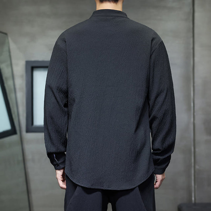 Camicia a maniche lunghe con bottoni da uomo in tinta unita , Buddha Stones Fall - image 19