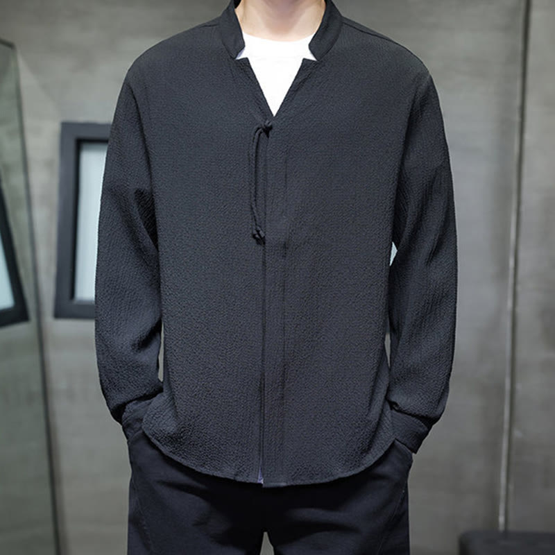 Camicia a maniche lunghe con bottoni da uomo in tinta unita , Buddha Stones Fall - image 21