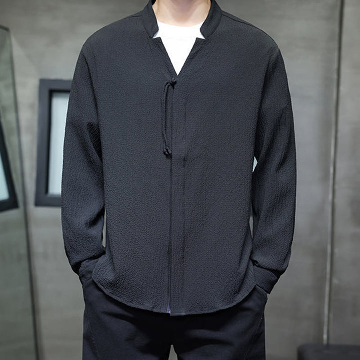 Camicia a maniche lunghe con bottoni da uomo in tinta unita , Buddha Stones Fall - image 21