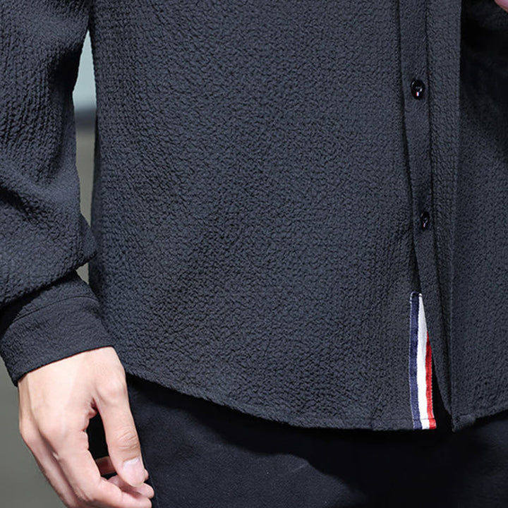 Camicia a maniche lunghe con bottoni da uomo in tinta unita , Buddha Stones Fall - image 25