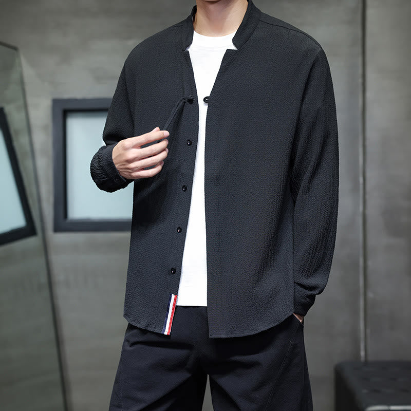 Camicia a maniche lunghe con bottoni da uomo in tinta unita , Buddha Stones Fall - image 18