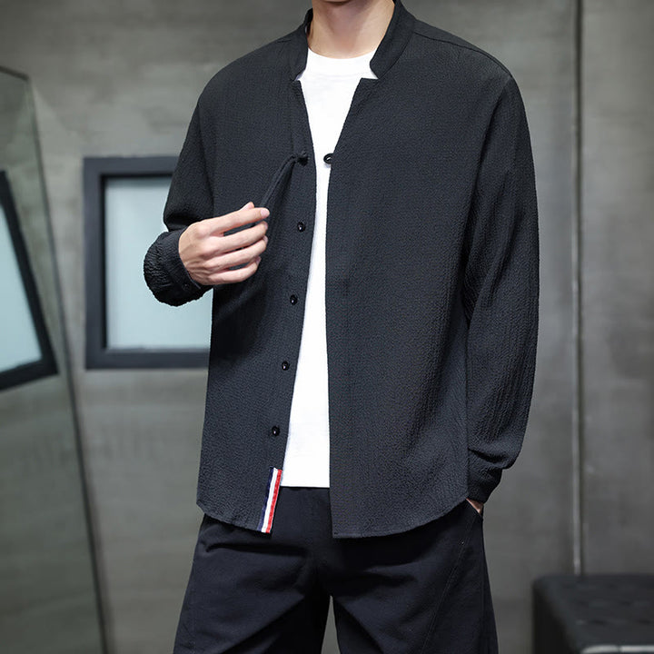 Camicia a maniche lunghe con bottoni da uomo in tinta unita , Buddha Stones Fall - image 18