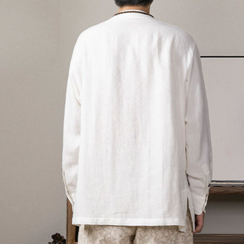 Camicia a maniche lunghe in lino da uomo con scollo a V e motivo Buddha Stones Zen Clothing - image 4