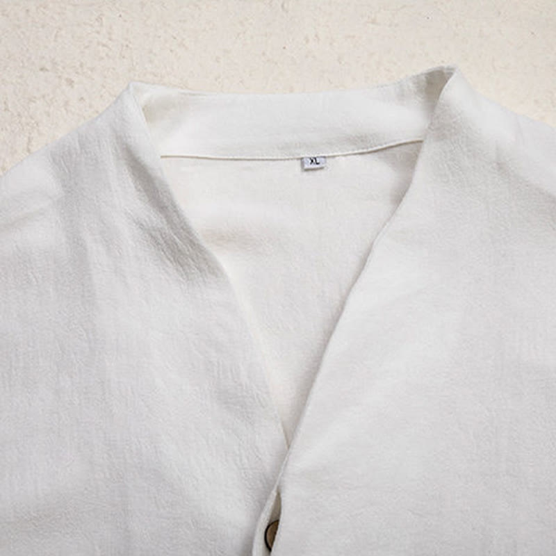 Camicia a maniche lunghe in lino da uomo con scollo a V e motivo Buddha Stones Zen Clothing - image 6