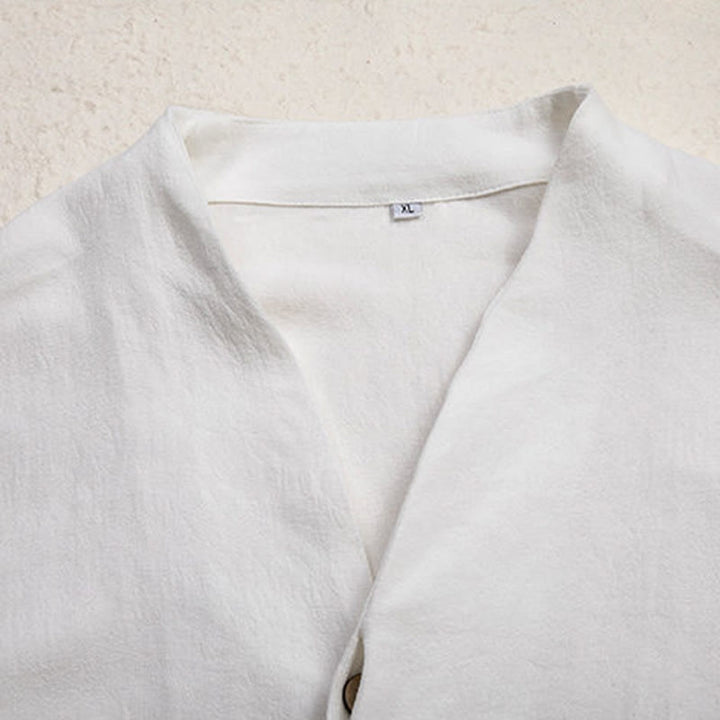 Camicia a maniche lunghe in lino da uomo con scollo a V e motivo Buddha Stones Zen Clothing - image 6