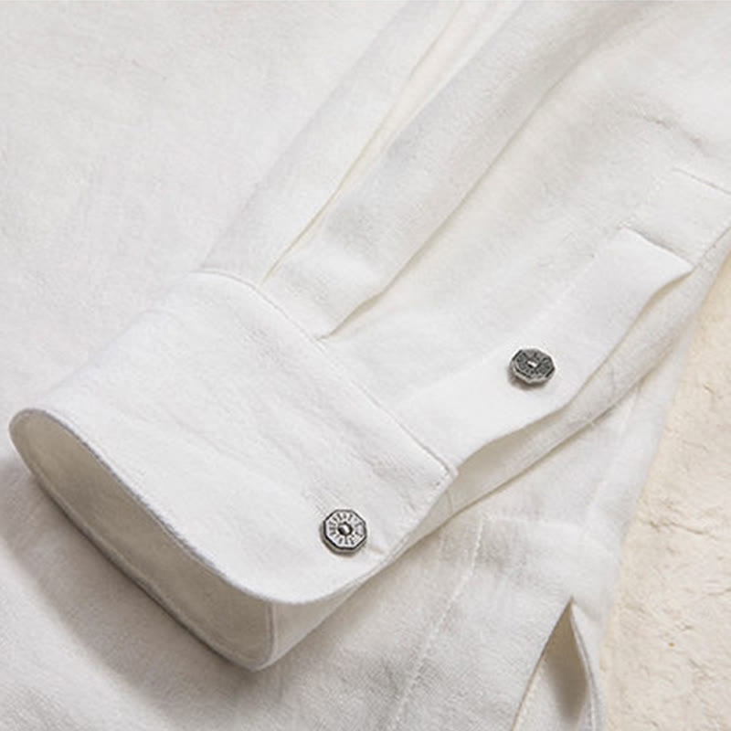 Camicia a maniche lunghe in lino da uomo con scollo a V e motivo Buddha Stones Zen Clothing - image 8