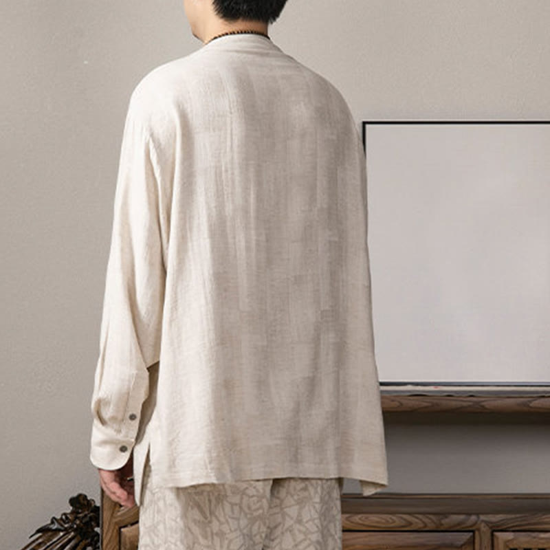 Camicia a maniche lunghe in lino da uomo con scollo a V e motivo Buddha Stones Zen Clothing - image 13