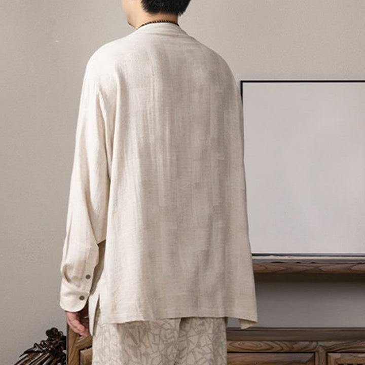 Camicia a maniche lunghe in lino da uomo con scollo a V e motivo Buddha Stones Zen Clothing - image 13