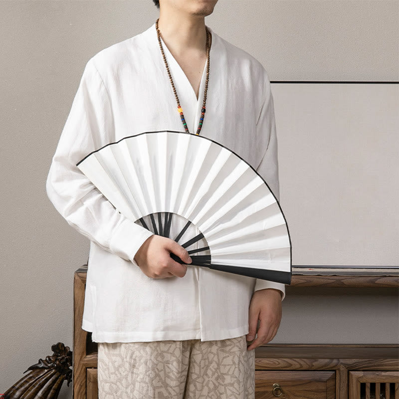 Camicia a maniche lunghe in lino da uomo con scollo a V e motivo Buddha Stones Zen Clothing - image 1